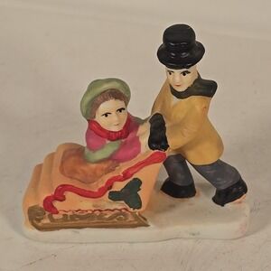 Victorian Village Collectibles Couple Man & Woman Sled Sleigh Christmas Figurine